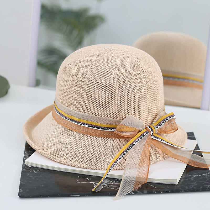 Damen-Strick-Bucket-Hat mit Schleifenverzierung - Cremefarben - M (22 1/2'') - image 0