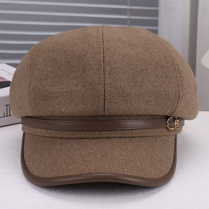 Damen-Baskenmütze mit Rosenmuster aus Wollmischung und Lederriemen - image 1