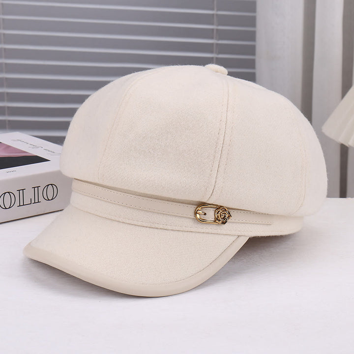 Damen-Baskenmütze mit Rosenmuster aus Wollmischung und Lederriemen - Cremefarben - Verstellbar (22 - 22 7/8 Zoll) - image 4