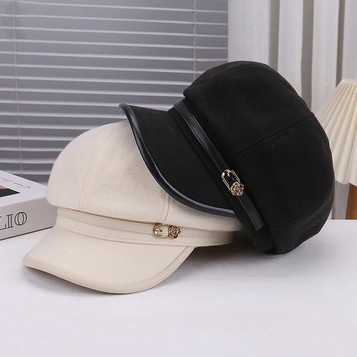 Damen-Baskenmütze mit Rosenmuster aus Wollmischung und Lederriemen - image 5