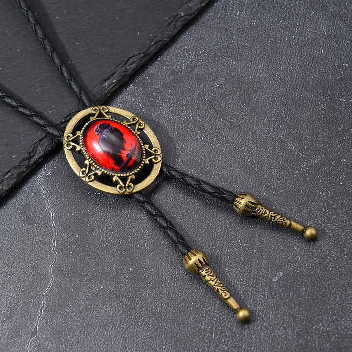 Bolo-Krawatte mit gotischem Rabenmuster im Western-Stil. - Rot & Schwarz - image 0