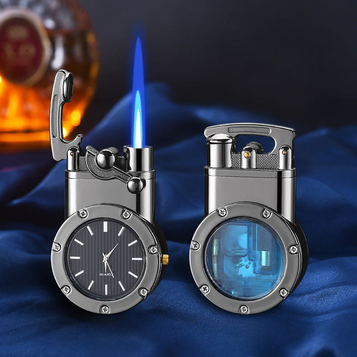 Retro-Butanfeuerzeug mit Kipphebel, aufblasbarem Uhrwerk - Schwarz - image 1