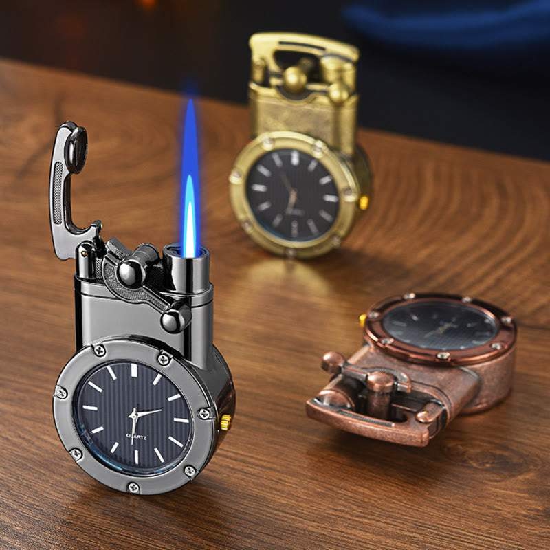 Retro-Butanfeuerzeug mit Kipphebel, aufblasbarem Uhrwerk - image 0