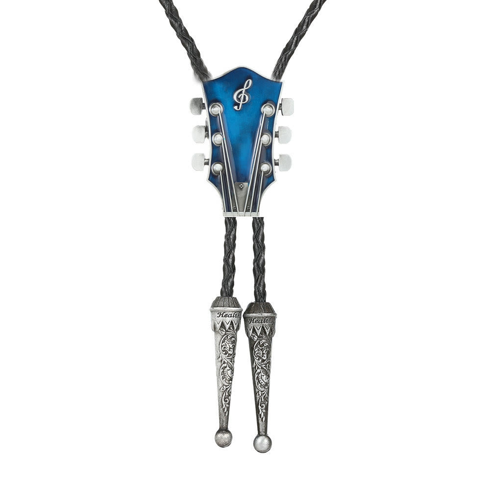 Bolo-Krawatte im Retro-Stil mit Gitarrenform und Metallrahmen. - Blau - image 4