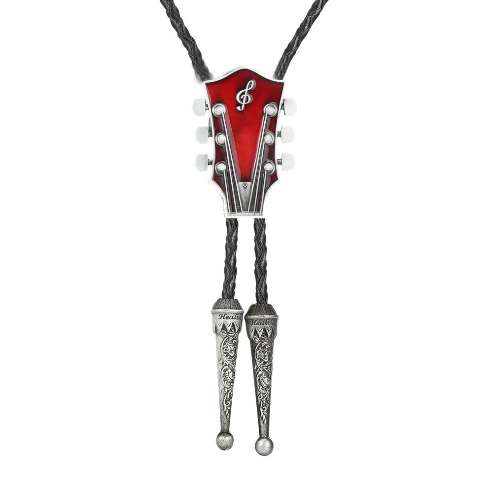 Bolo-Krawatte im Retro-Stil mit Gitarrenform und Metallrahmen. - Rot - image 6