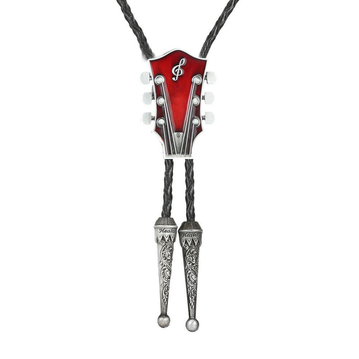 Bolo-Krawatte im Retro-Stil mit Gitarrenform und Metallrahmen. - Rot - image 6