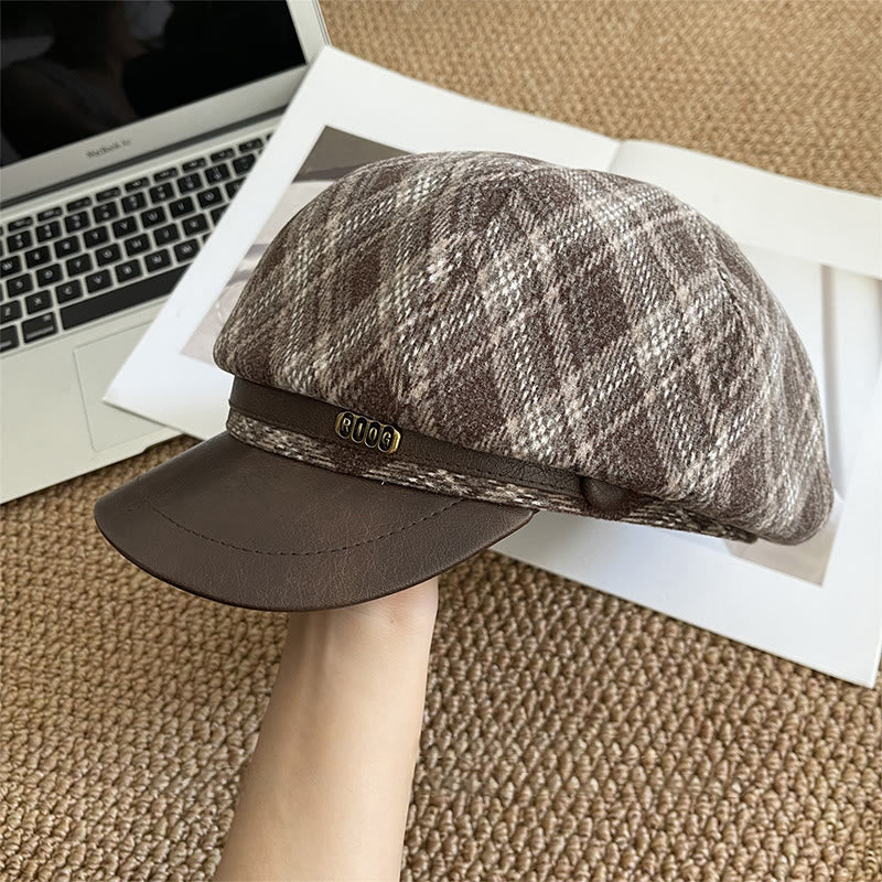 Damen-Baskenmütze mit Lederkrempe und Karomuster - Weiß - Verstellbar (22 - 22 7/8 Zoll) - image 2