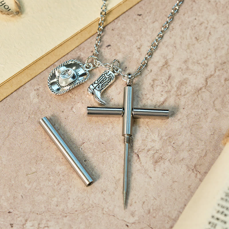 EDC-Werkzeug Kreuz Selbstverteidigungsnadel & Silberanhänger-Halskette - image 1