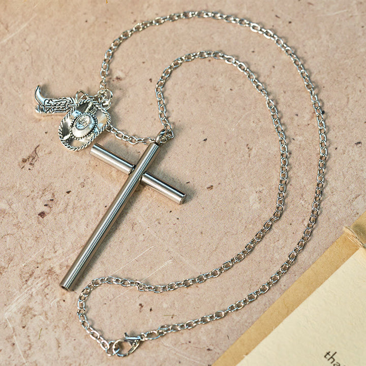 EDC-Werkzeug Kreuz Selbstverteidigungsnadel & Silberanhänger-Halskette - image 2