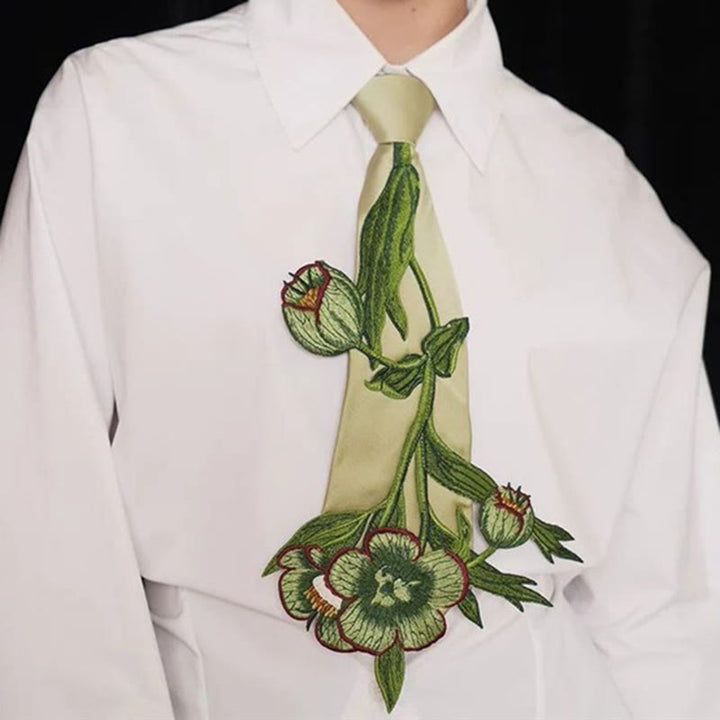 Grüne Damenkrawatte mit botanischer Stickerei und Reißverschluss - Grün - image 0