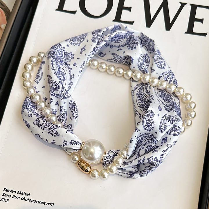 Damen-Halskette mit Magnetverschluss und Kunstperlen, Schal - Marineblaues Paisley - image 8