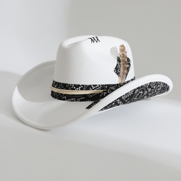 Cowboyhut im Western-Stil mit Bandana-Besatz und Federakzenten - Weiß - M (22"-22 7/8") - image 3