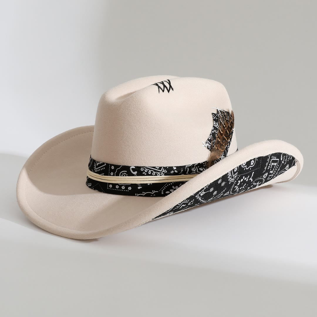 Cowboyhut im Western-Stil mit Bandana-Besatz und Federakzenten - Cremefarben - M (22"-22 7/8") - image 2
