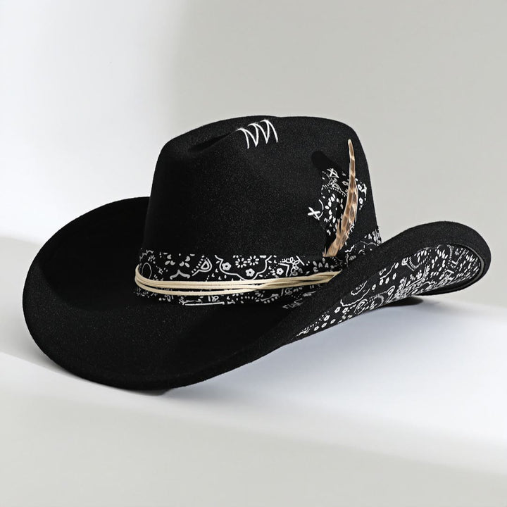 Cowboyhut im Western-Stil mit Bandana-Besatz und Federakzenten - Schwarz - M (22"-22 7/8") - image 1