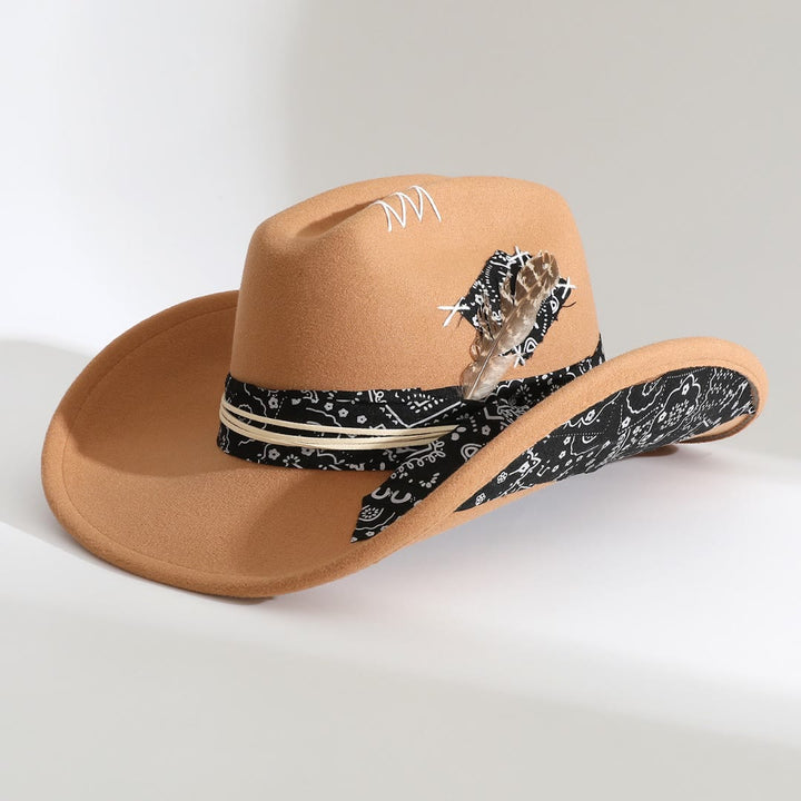 Cowboyhut im Western-Stil mit Bandana-Besatz und Federakzenten - Khaki - M (22"-22 7/8") - image 0