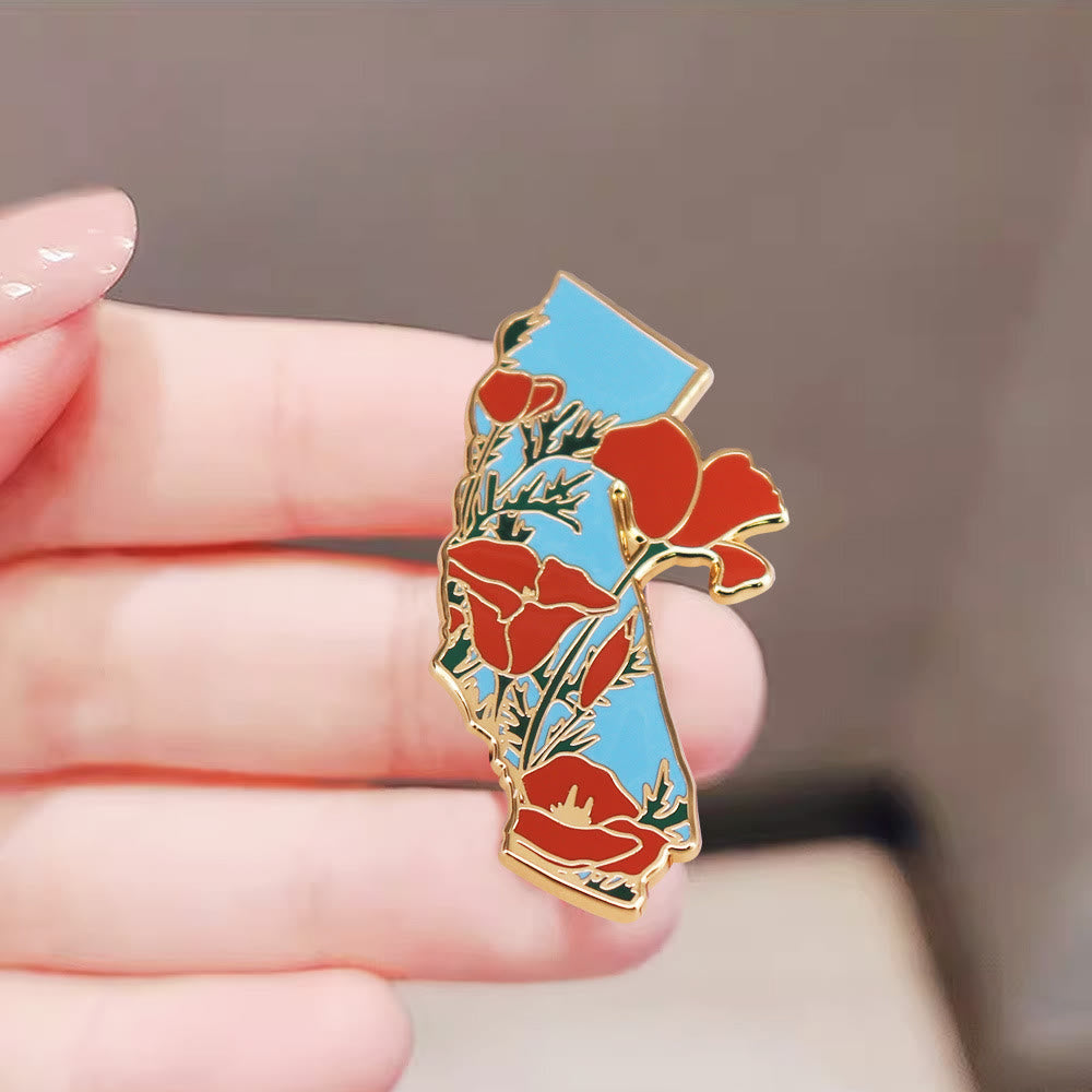 Goldene Emaille-Brosche mit kalifornischem Mohnblumenmotiv - image 2