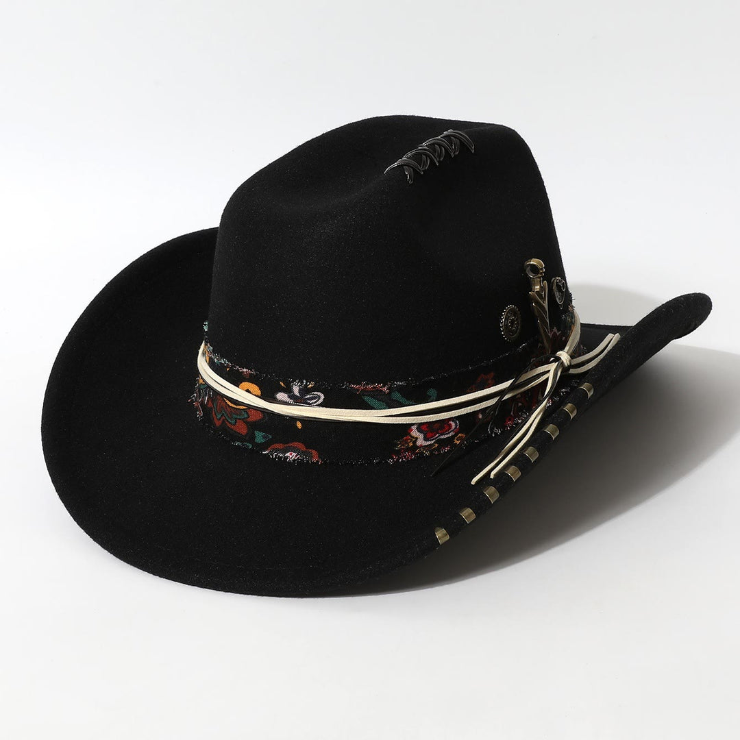 Cowboyhut im Westernstil mit ausgefranstem Rand und Federakzenten - Schwarz - M (22"-22 7/8") - image 2