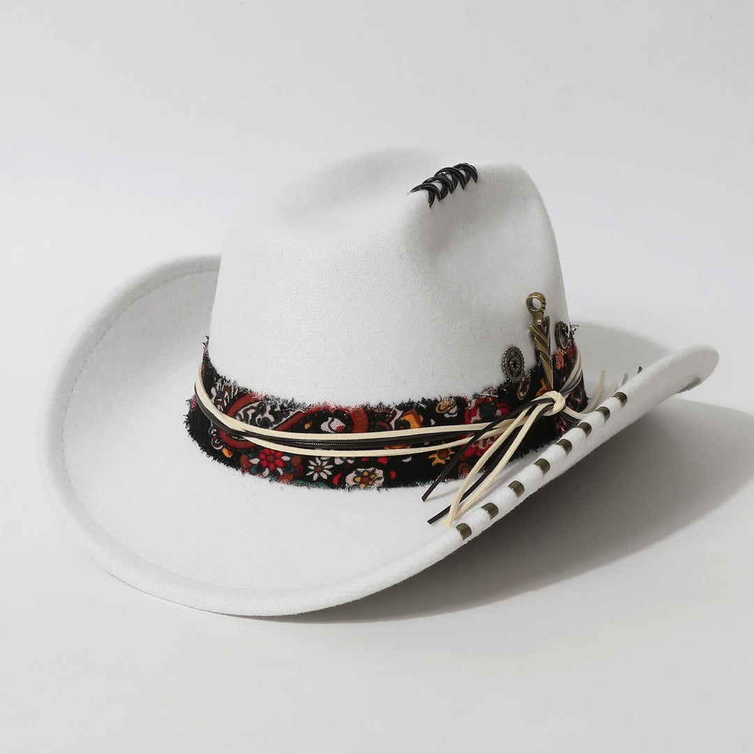 Cowboyhut im Westernstil mit ausgefranstem Rand und Federakzenten - Weiß - M (22"-22 7/8") - image 4