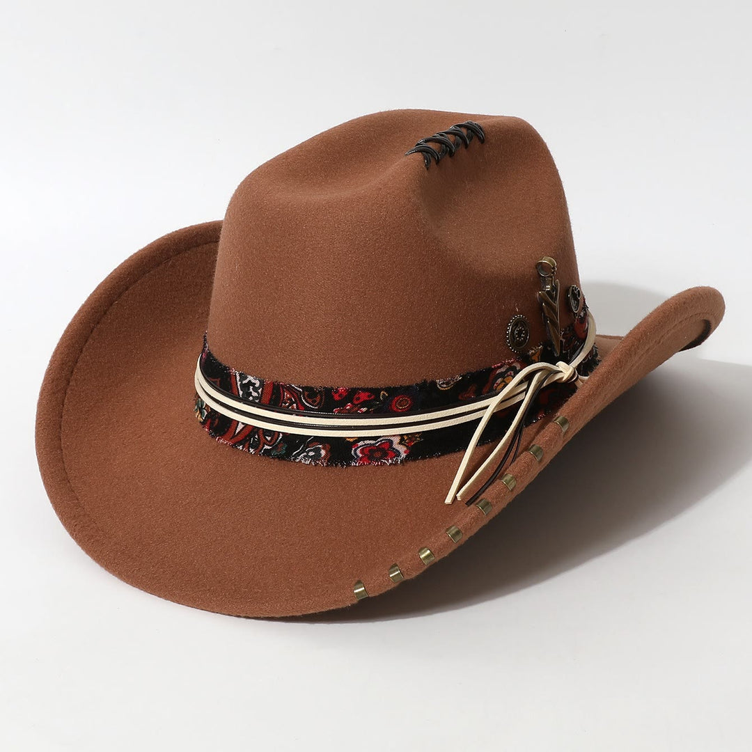 Cowboyhut im Westernstil mit ausgefranstem Rand und Federakzenten - Braun - M (22"-22 7/8") - image 6