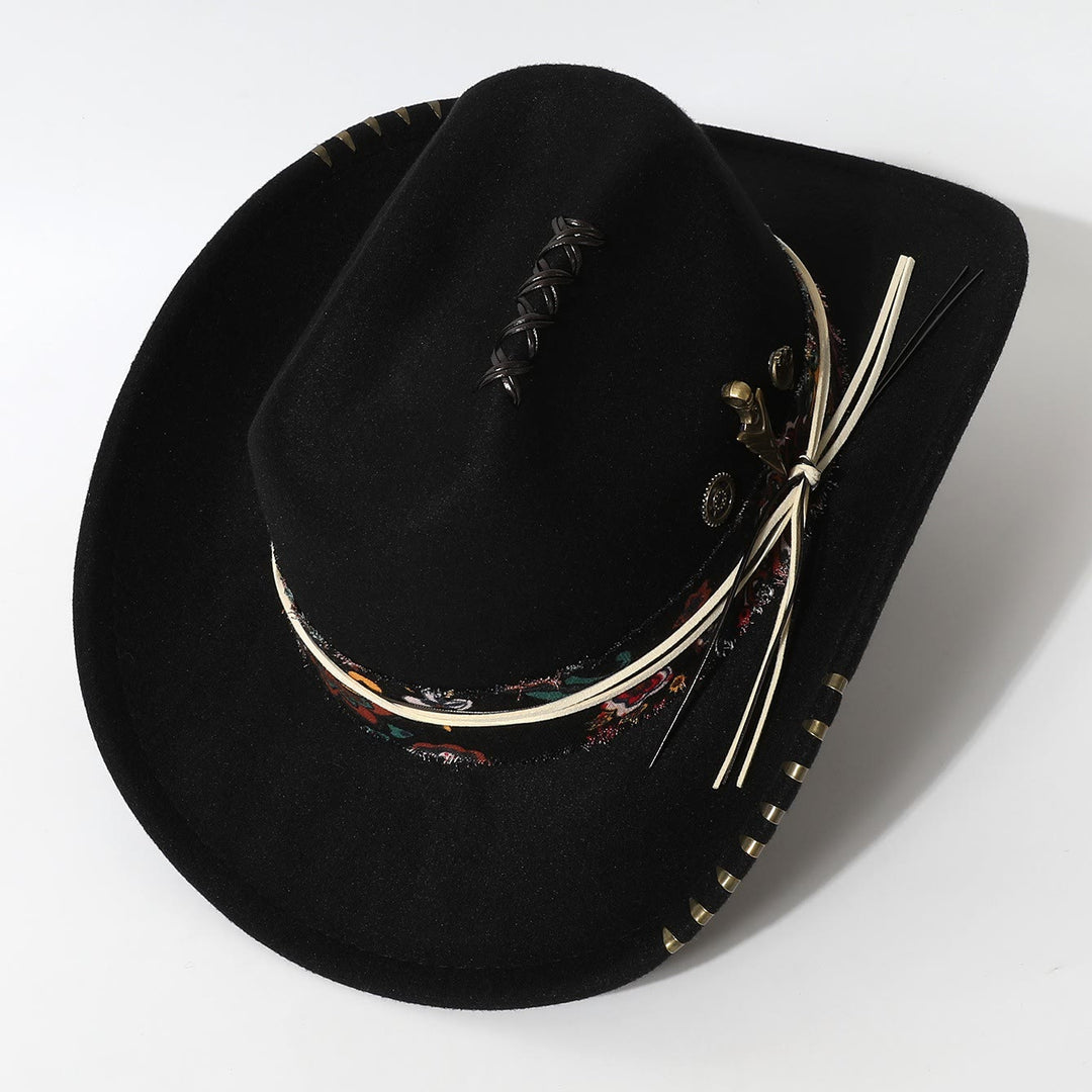 Cowboyhut im Westernstil mit ausgefranstem Rand und Federakzenten - image 3