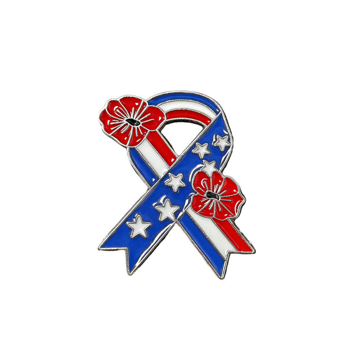 Patriotische Schleife, amerikanische Flagge, Mohnblume, Emaille-Brosche - Silber - image 7