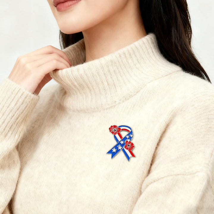 Patriotische Schleife, amerikanische Flagge, Mohnblume, Emaille-Brosche - image 1