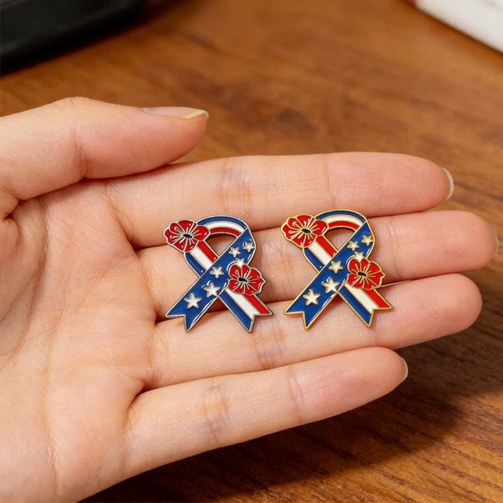 Patriotische Schleife, amerikanische Flagge, Mohnblume, Emaille-Brosche - image 3