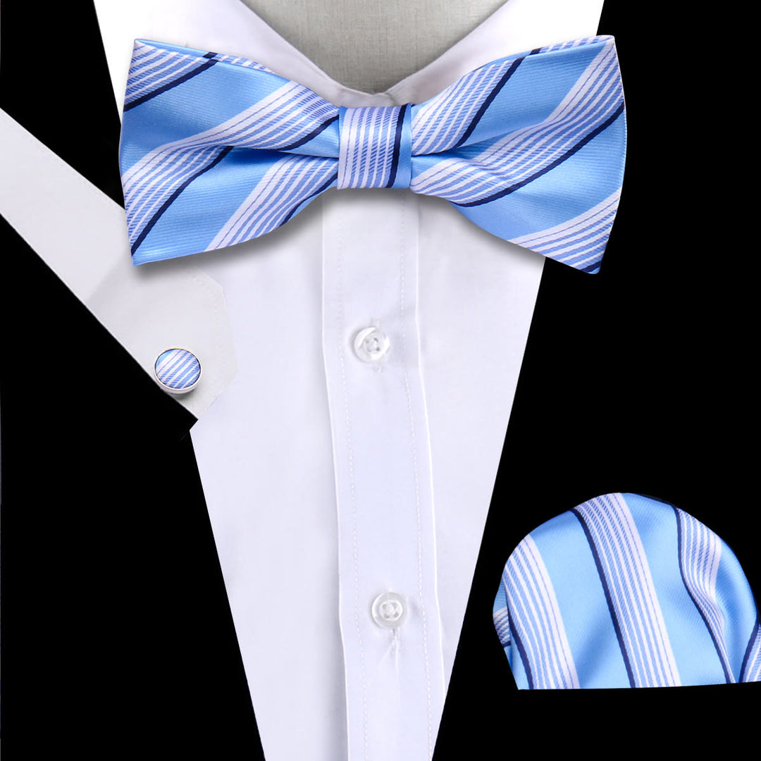 3-teiliges Herren-Set mit Fliege, Manschettenknöpfen und Einstecktuch im Paisley-Muster - image 1