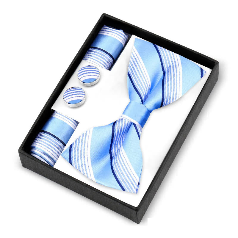 3-teiliges Herren-Set mit Fliege, Manschettenknöpfen und Einstecktuch im Paisley-Muster - Hellblau - image 0