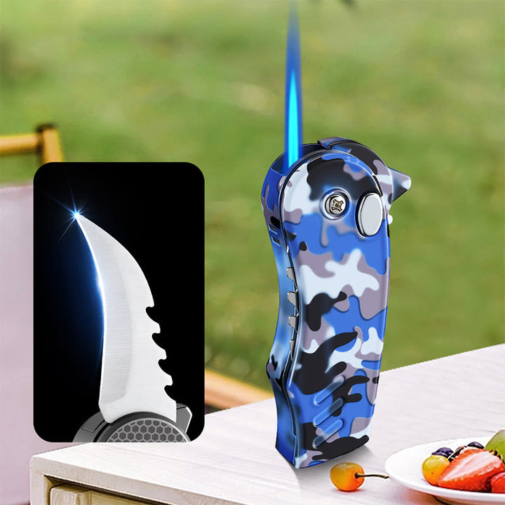 2-in-1 EDC-Werkzeug Klappmesser aus Legierung Butanfeuerzeug - Blau - image 8