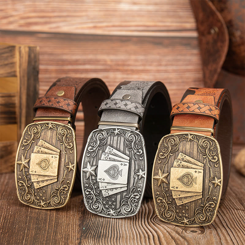 Vintage Ledergürtel mit Pokerschnalle und Bären- und Hirschmotiv - image 1