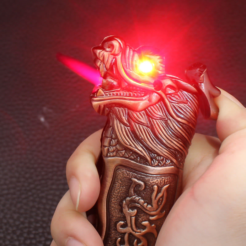 Antikes windfestes Butanfeuerzeug mit Drachenkopf-Relief - image 2