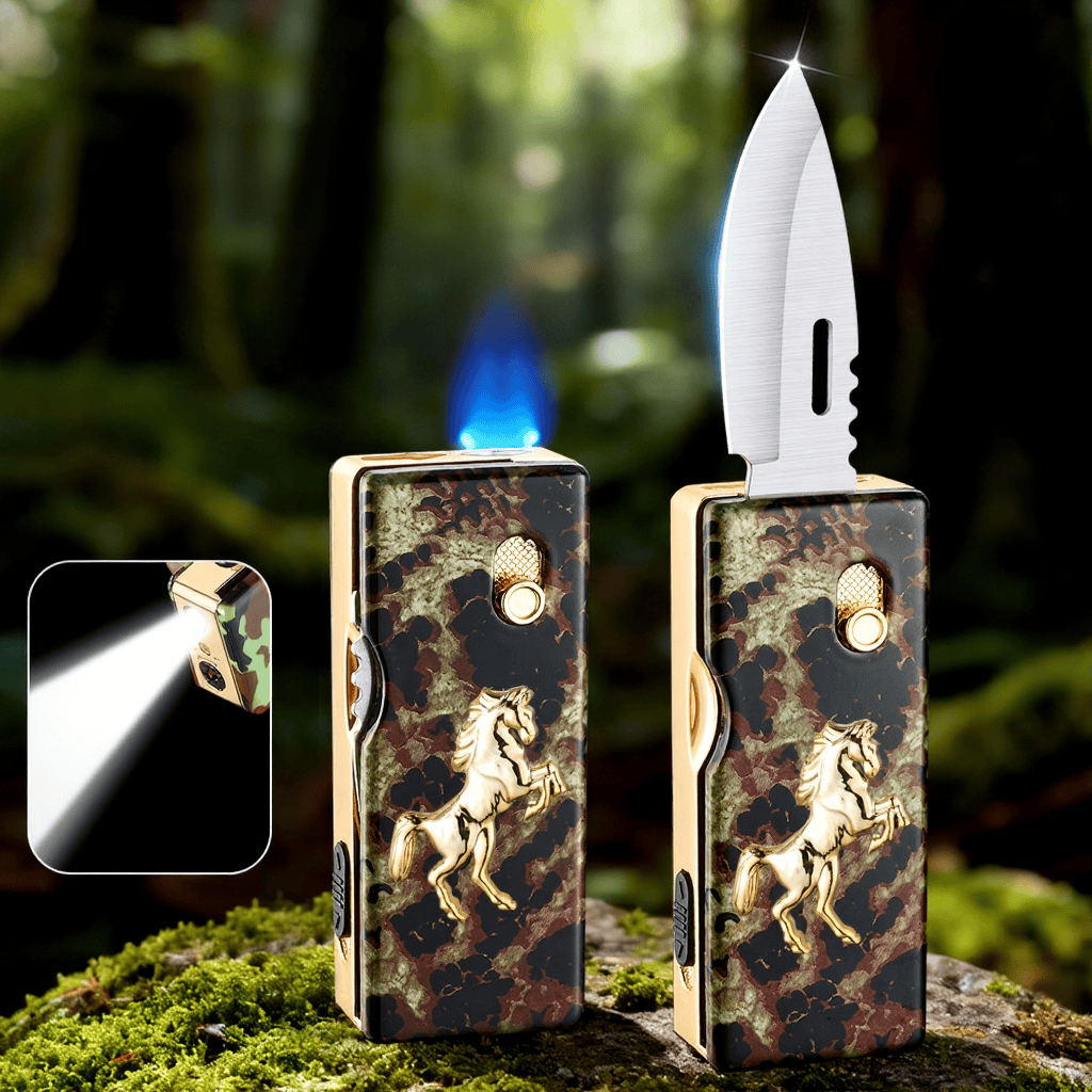 2-in-1 Golden Horse Relief Lighting Klappmesser Feuerzeug - Pferd - image 0