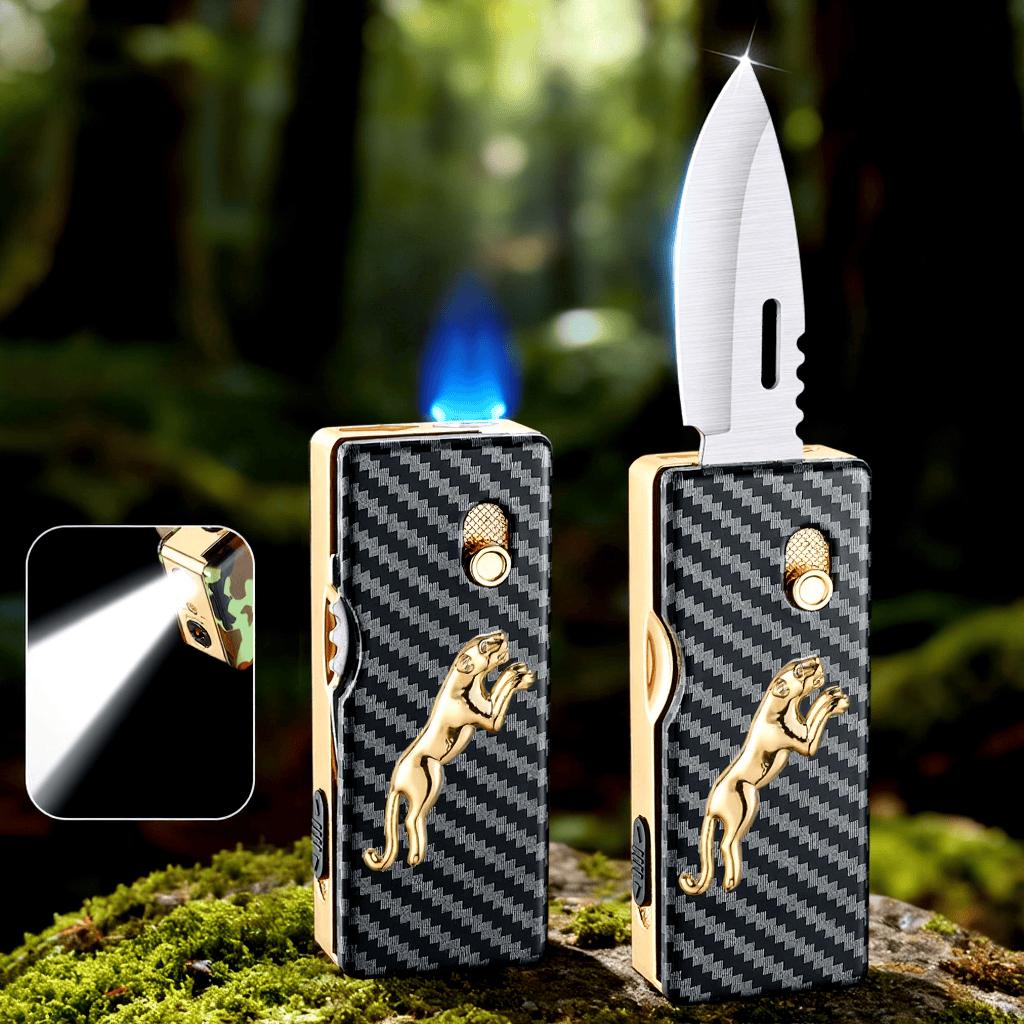 2-in-1 Golden Horse Relief Lighting Klappmesser Feuerzeug - image 2