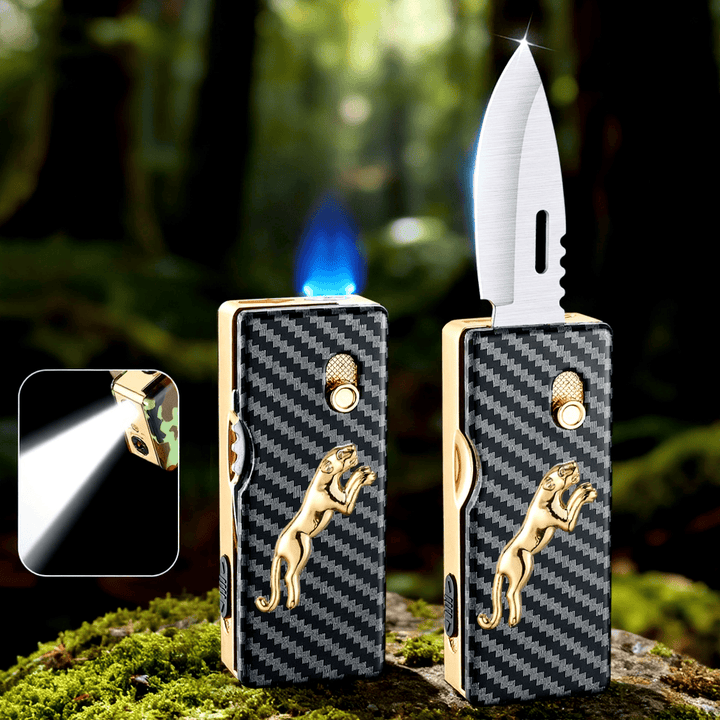 2-in-1 Golden Horse Relief Lighting Klappmesser Feuerzeug - image 2