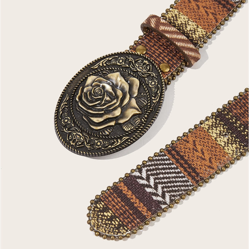 Western Romantischer Gürtel mit ovaler Rosenschnalle und geflochtenem Design - image 3