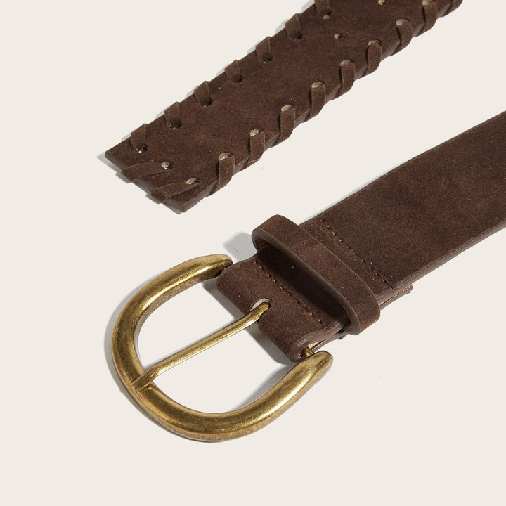 Vintage-Herrengürtel aus braunem Leder mit Messing-Dornschnalle - image 1