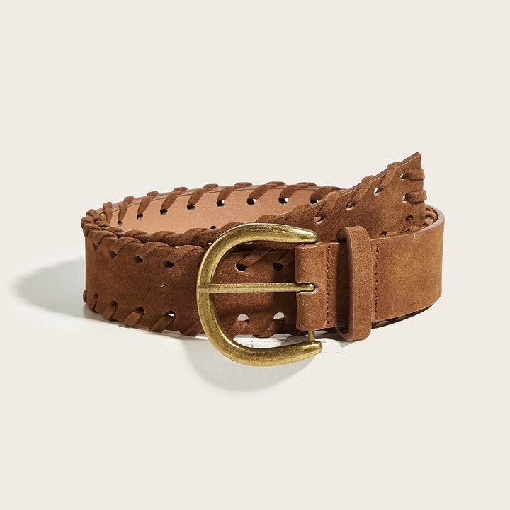 Vintage-Herrengürtel aus braunem Leder mit Messing-Dornschnalle - Khaki - 34 - image 3