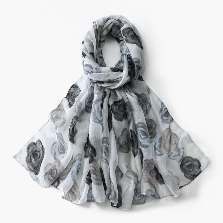 Sommer-Sonnenschutzschal mit Blumenmuster für Damen - Schwarz - image 0