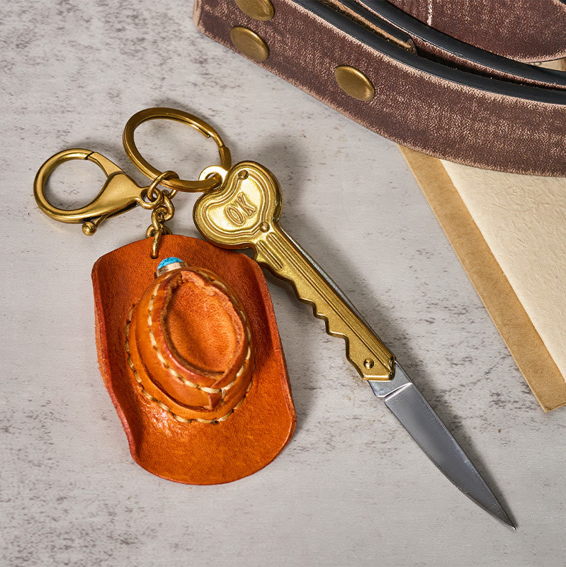 Western-Retro-Cowboyhut-Anhänger, Klappmesser-Schlüsselanhänger - Orange - image 1
