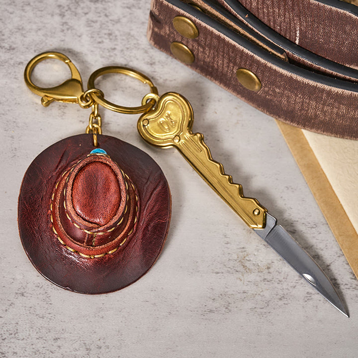 Western-Retro-Cowboyhut-Anhänger, Klappmesser-Schlüsselanhänger - Kaffee - image 3