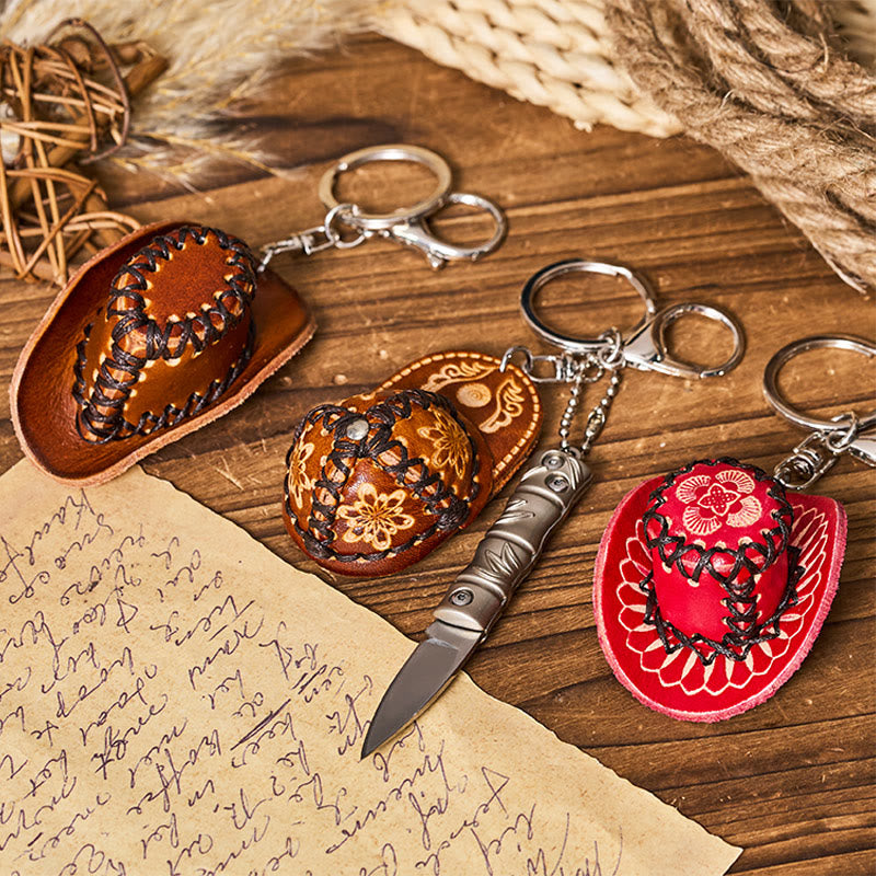 Western-Klappmesser aus Silber, Cowboyhut-Anhänger, Schlüsselanhänger - image 0