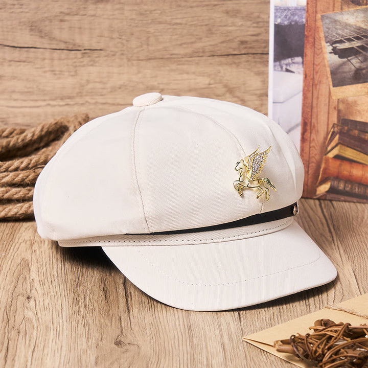 Damen-Retro-Barettmütze mit goldenem Pegasus und Metallschnalle - image 3