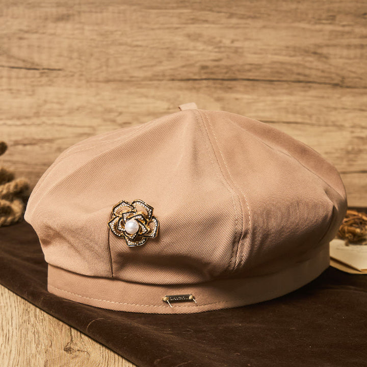 Retro-Sommer-Baskenmütze für Damen, schwarz, mit Rosen- und Perlenmuster - image 2