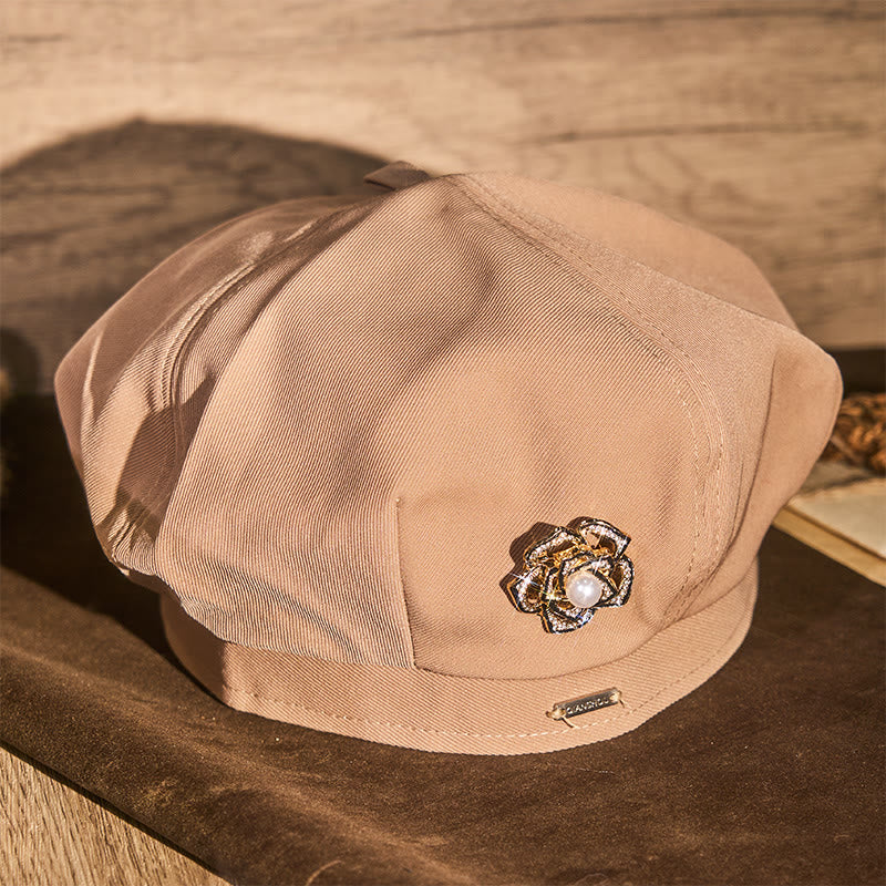 Retro-Sommer-Baskenmütze für Damen, schwarz, mit Rosen- und Perlenmuster - image 3