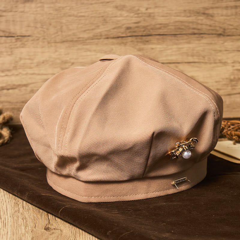 Retro-Sommer-Baskenmütze für Damen, schwarz, mit Rosen- und Perlenmuster - image 4