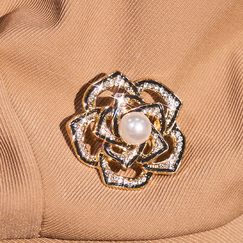 Retro-Sommer-Baskenmütze für Damen, schwarz, mit Rosen- und Perlenmuster - image 1