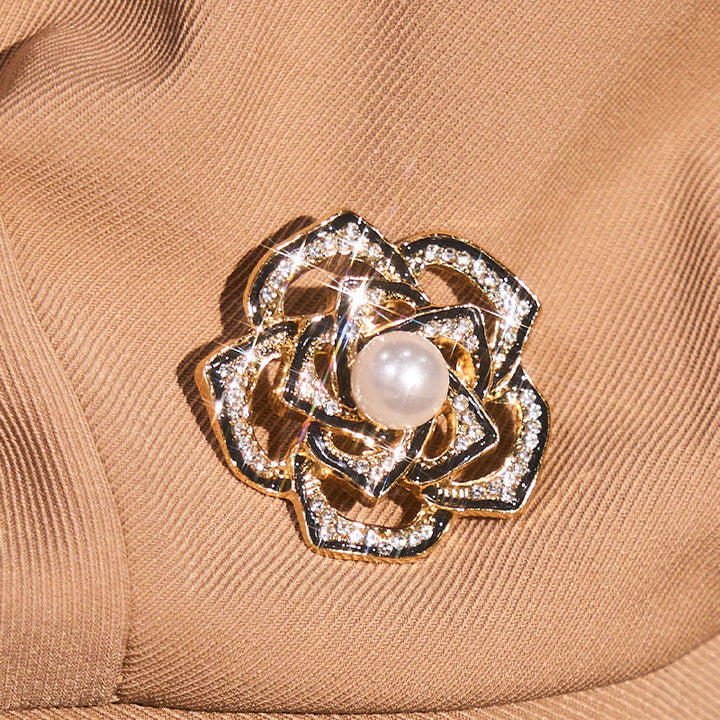 Retro-Sommer-Baskenmütze für Damen, schwarz, mit Rosen- und Perlenmuster - image 1