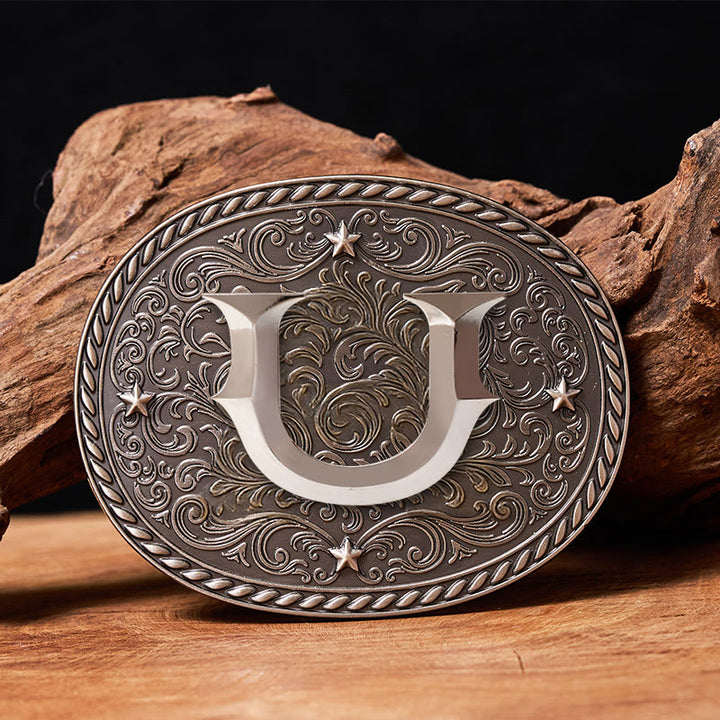 Zeitloser Herren-Ledergürtel mit DIY-Anfangsbuchstaben-Silberschnalle - U - Ohne Gürtel - image 22