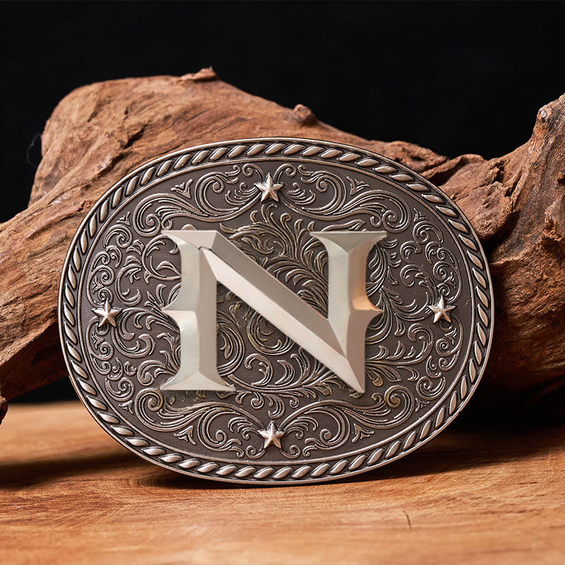 Zeitloser Herren-Ledergürtel mit DIY-Anfangsbuchstaben-Silberschnalle - N - Ohne Gürtel - image 0